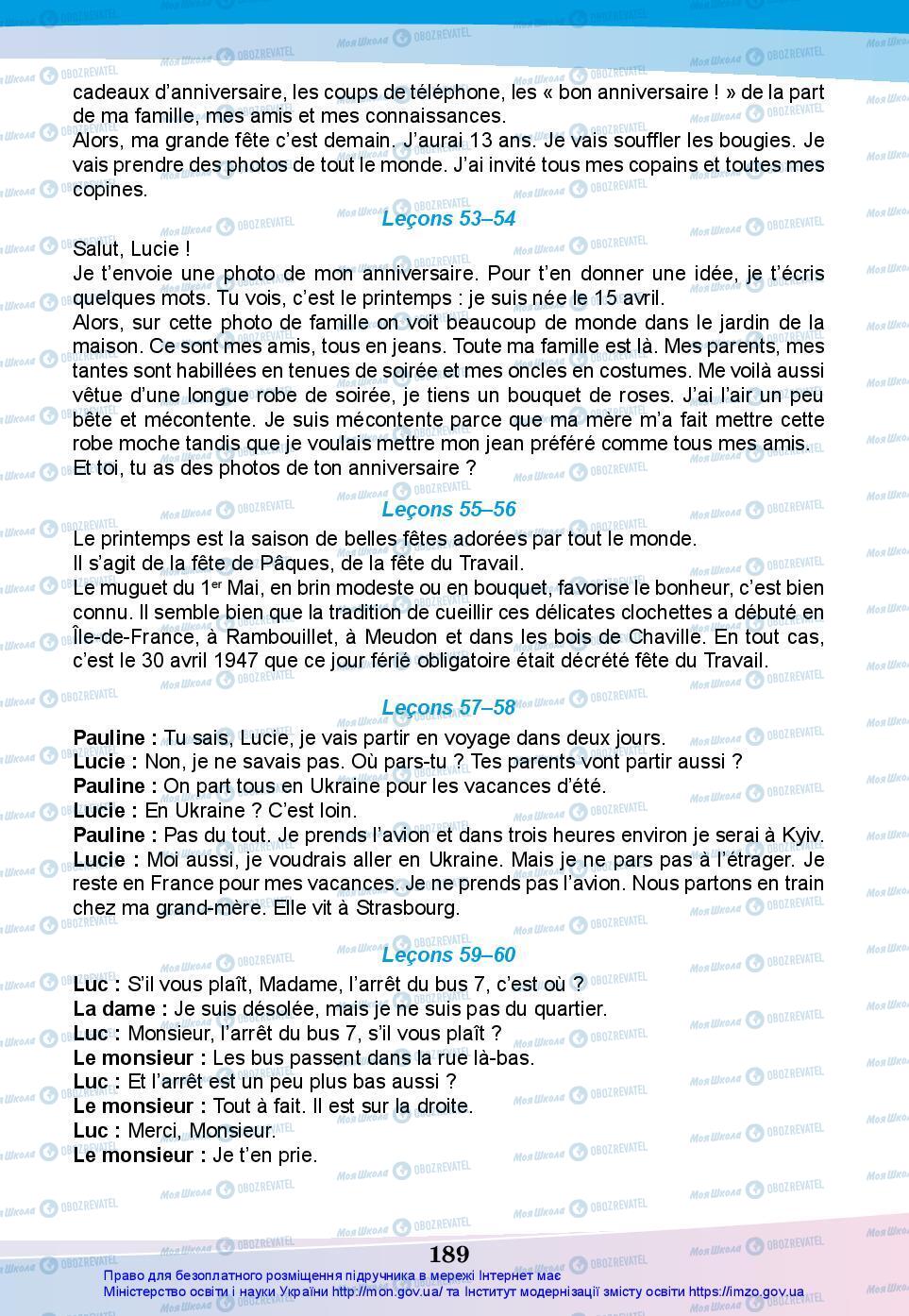 Підручники Французька мова 7 клас сторінка 189