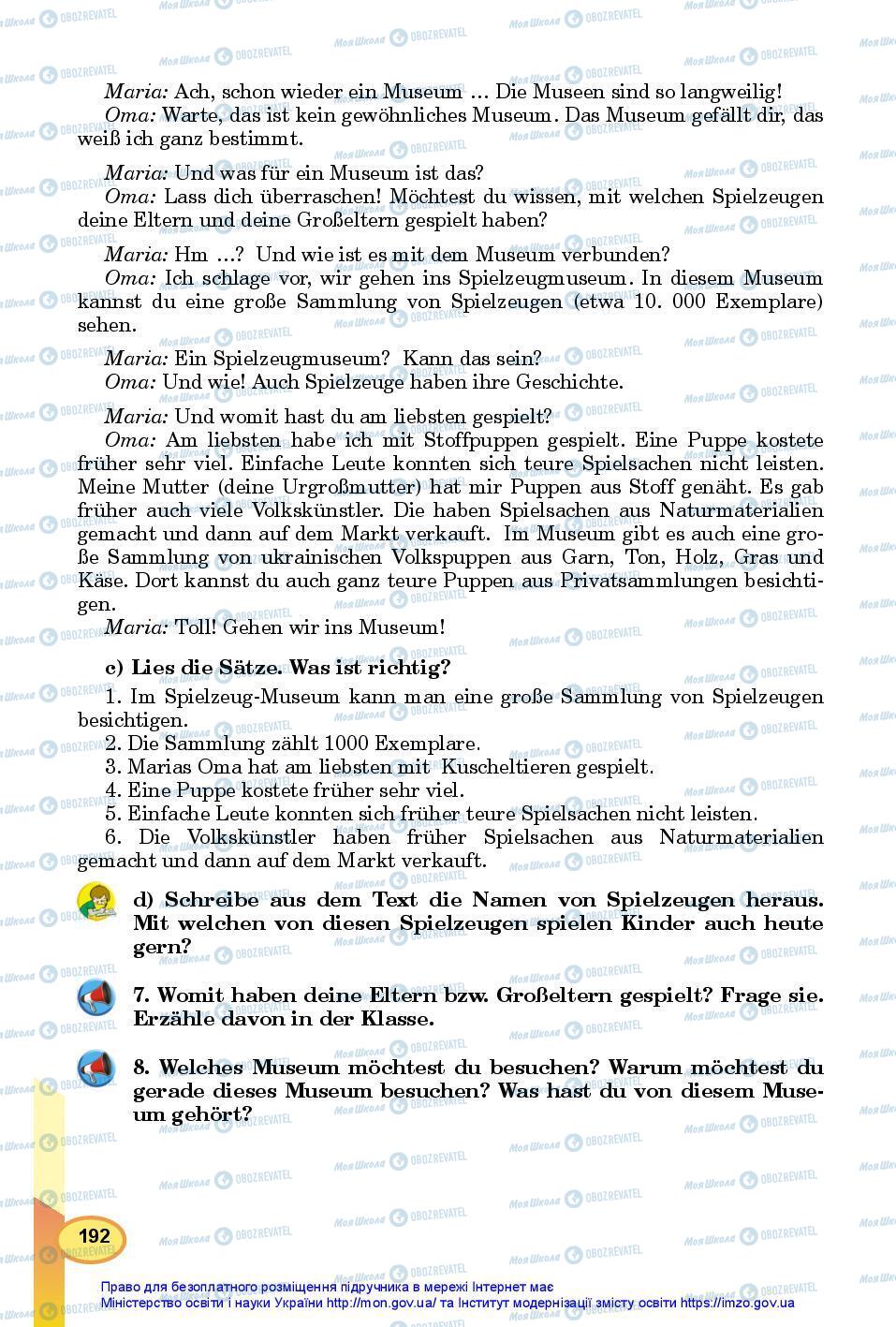Підручники Німецька мова 7 клас сторінка 192