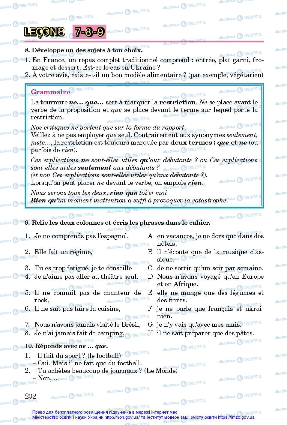 Підручники Французька мова 7 клас сторінка 202
