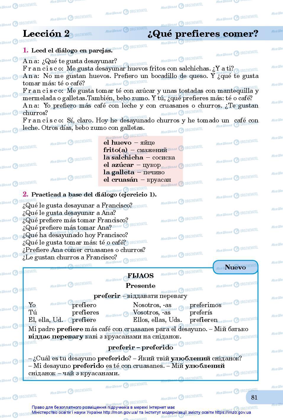 Підручники Іспанська мова 7 клас сторінка 81