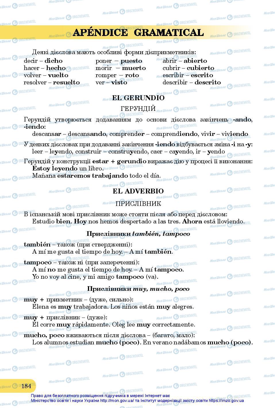 Підручники Іспанська мова 7 клас сторінка 184