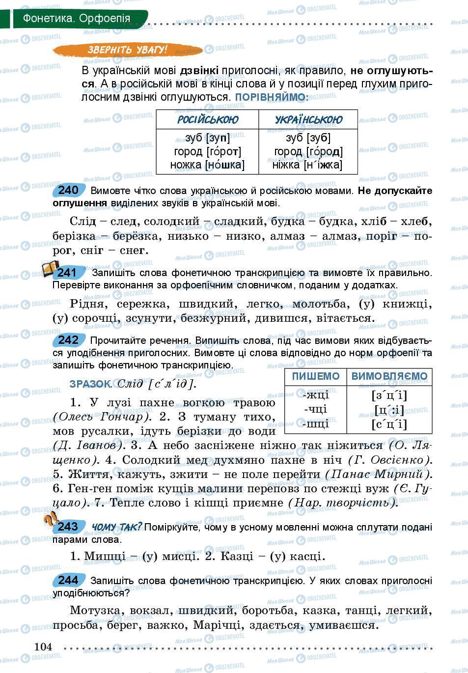 Підручники Українська мова 5 клас сторінка 104