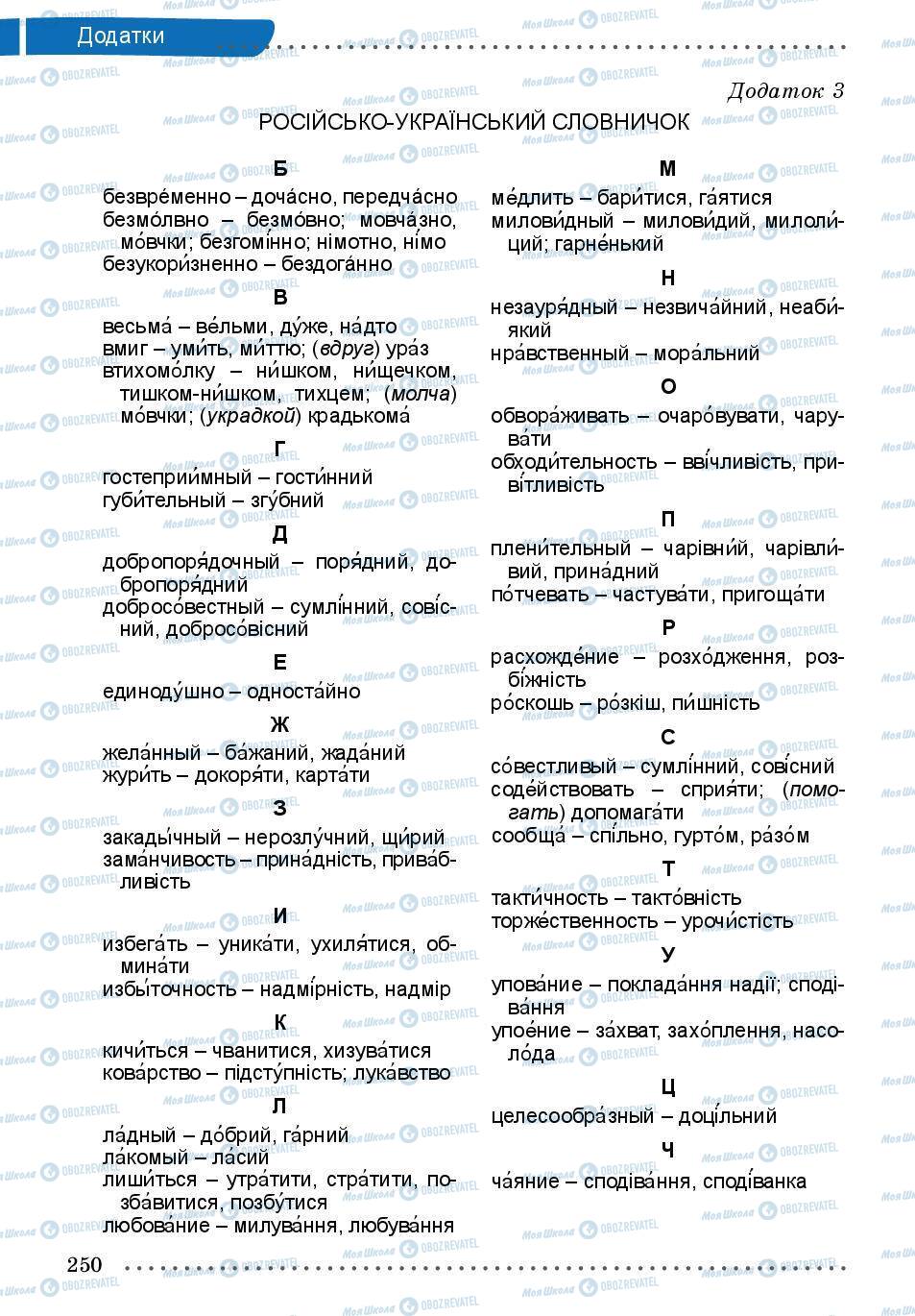 Підручники Українська мова 5 клас сторінка 250