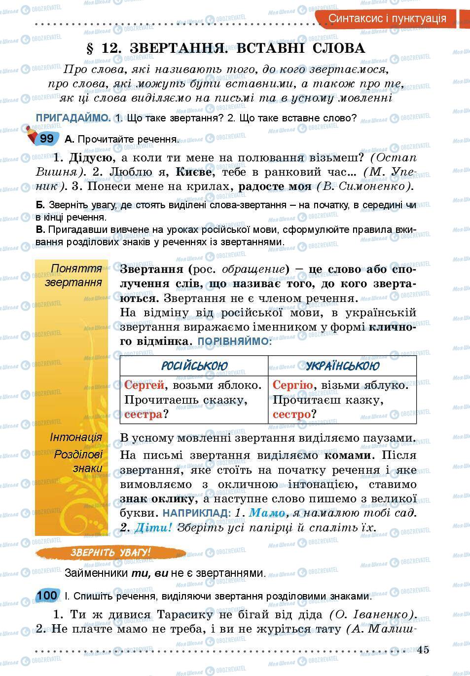 Підручники Українська мова 5 клас сторінка 45