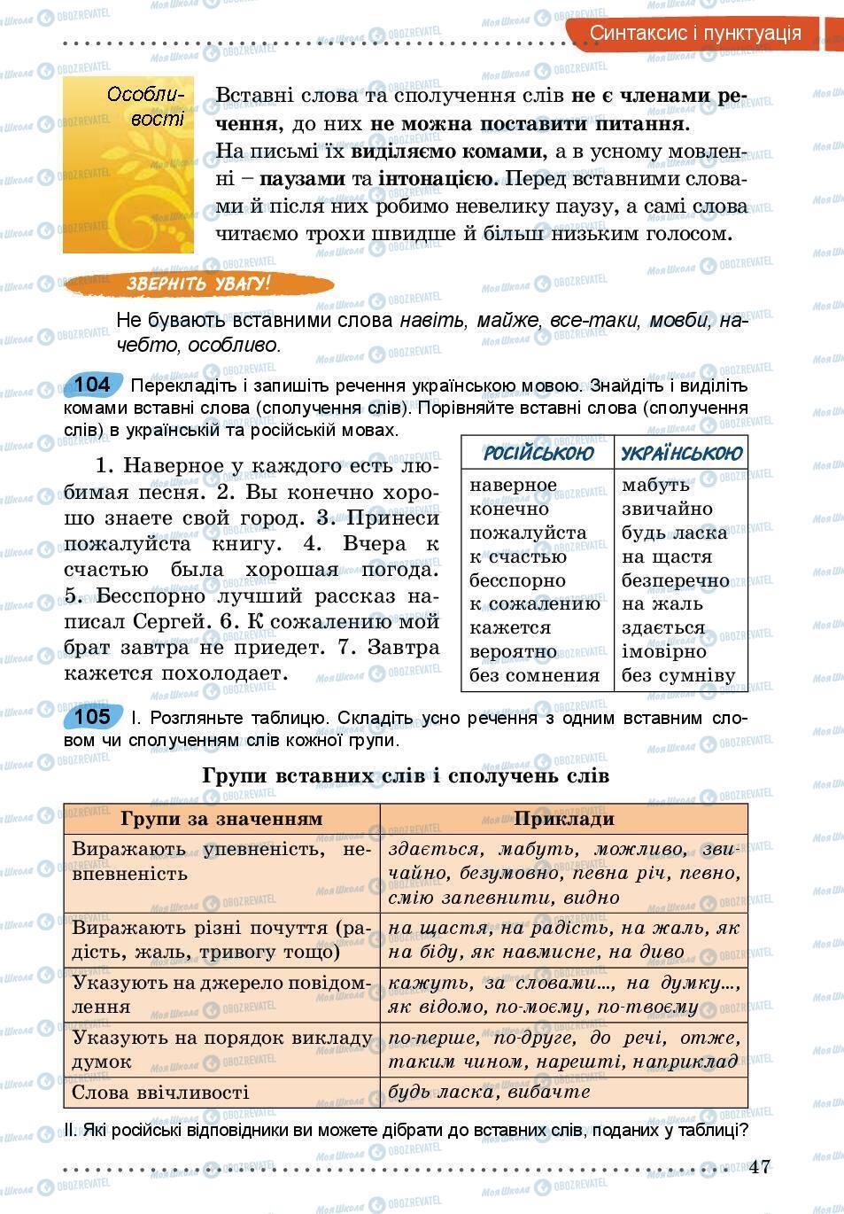 Учебники Укр мова 5 класс страница 47