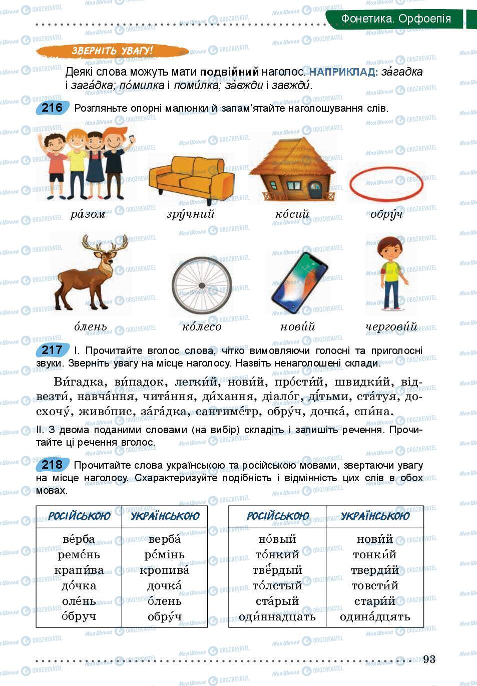 Підручники Українська мова 5 клас сторінка 93