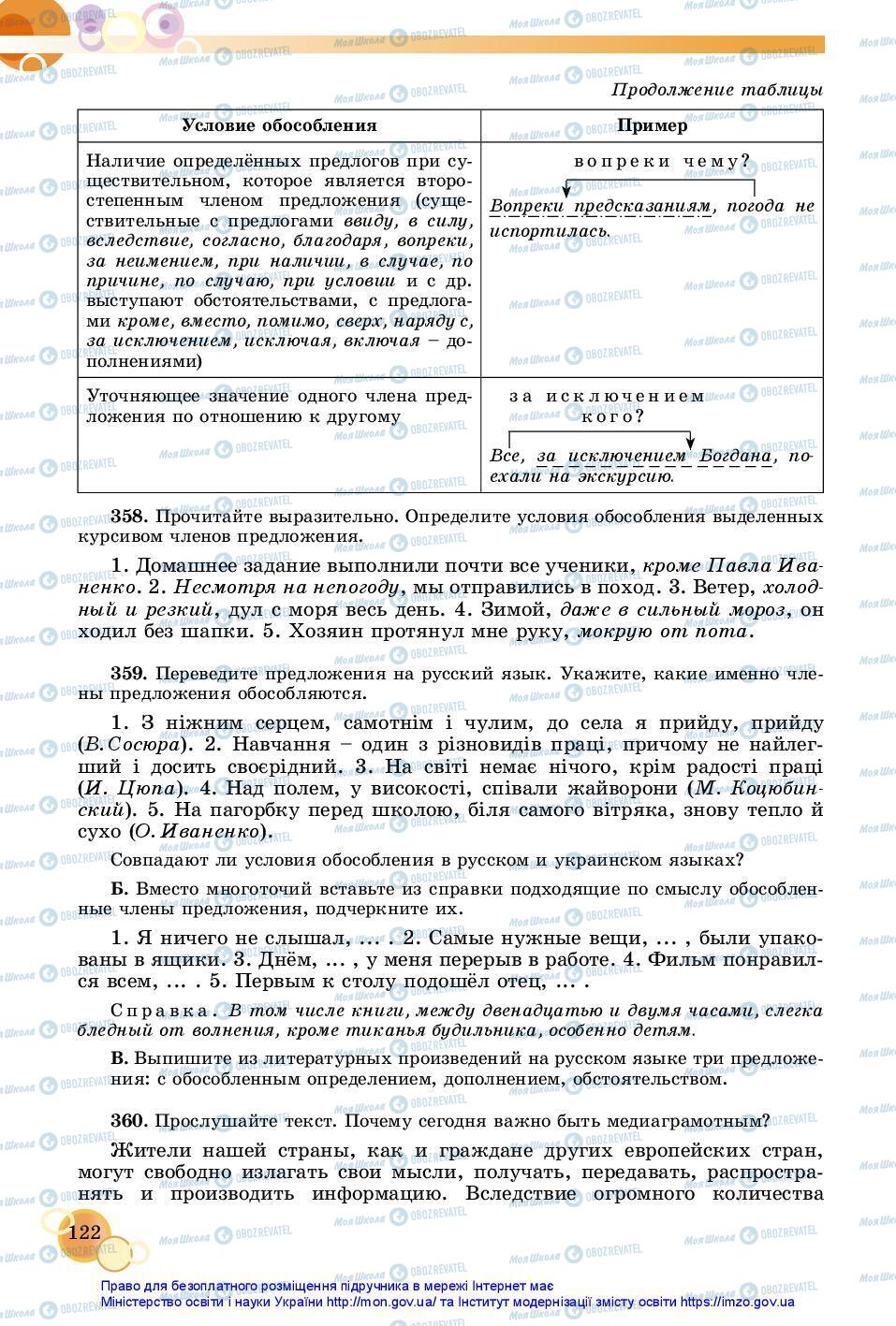 Підручники Російська мова 7 клас сторінка 122