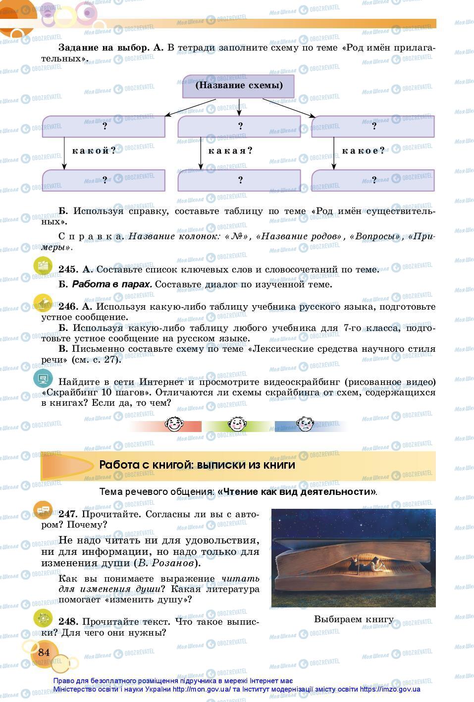 Підручники Російська мова 7 клас сторінка 84