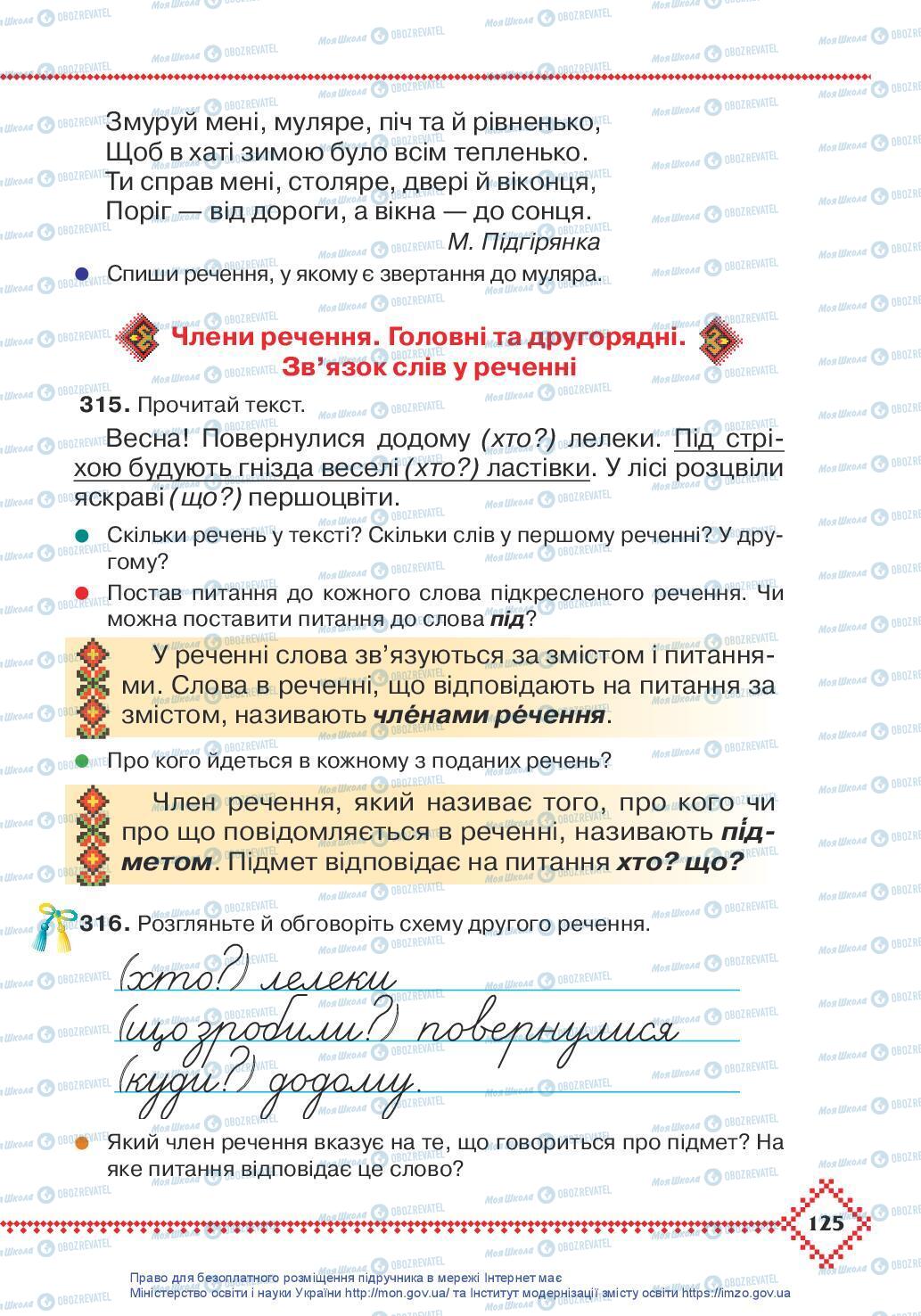Підручники Українська мова 3 клас сторінка 125