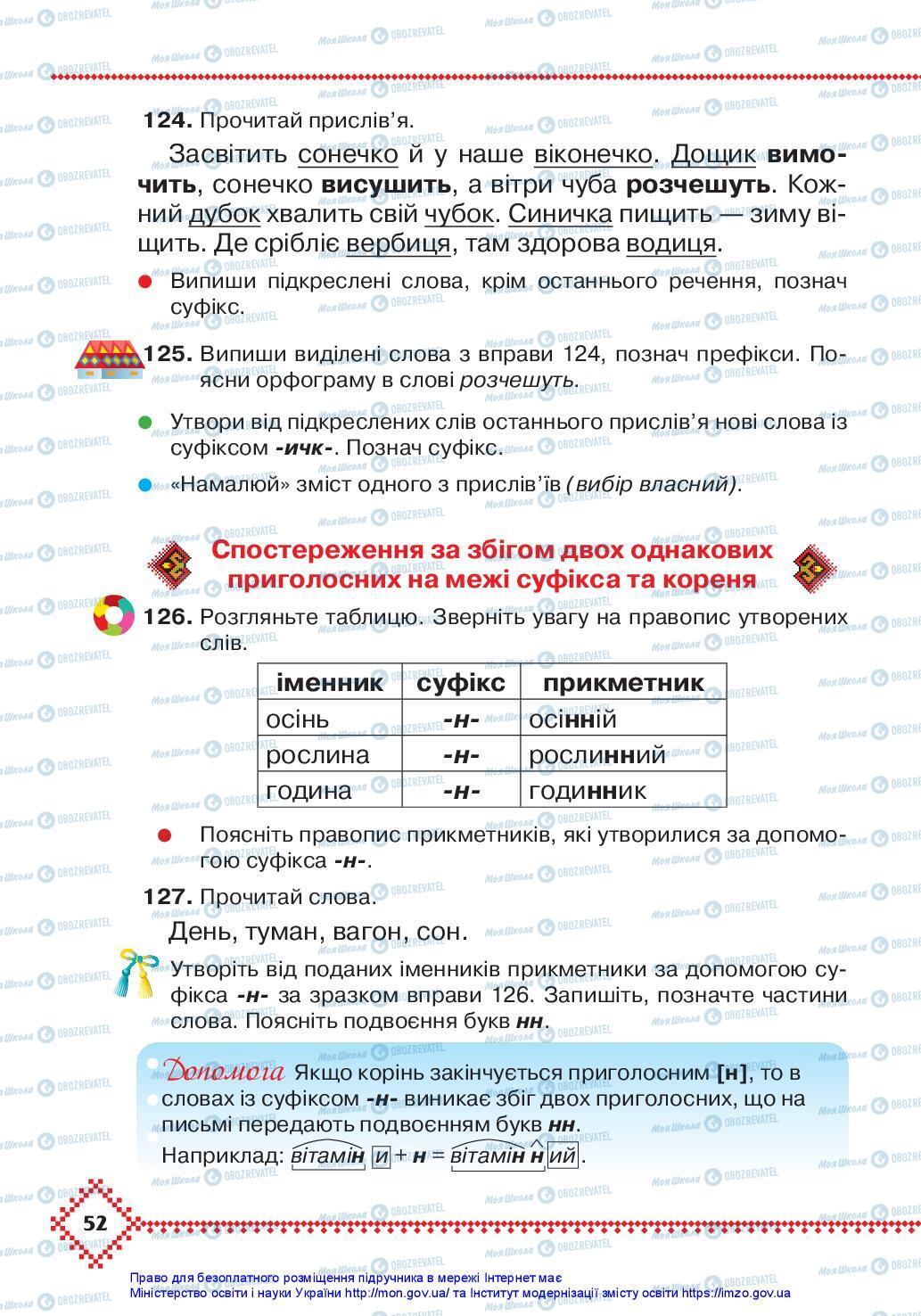 Підручники Українська мова 3 клас сторінка 52