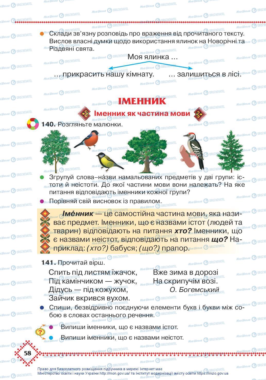 Підручники Українська мова 3 клас сторінка 58