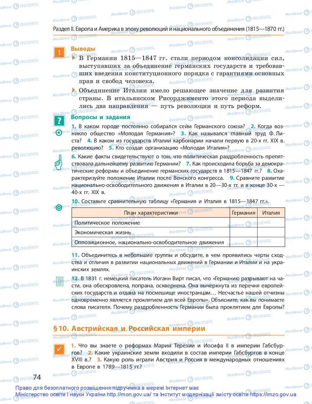 Підручники Всесвітня історія 9 клас сторінка 74