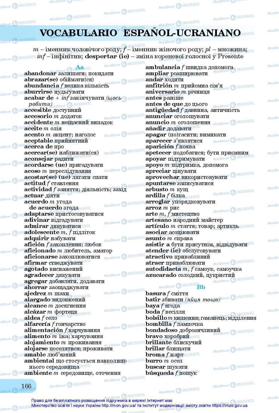 Підручники Іспанська мова 11 клас сторінка 166