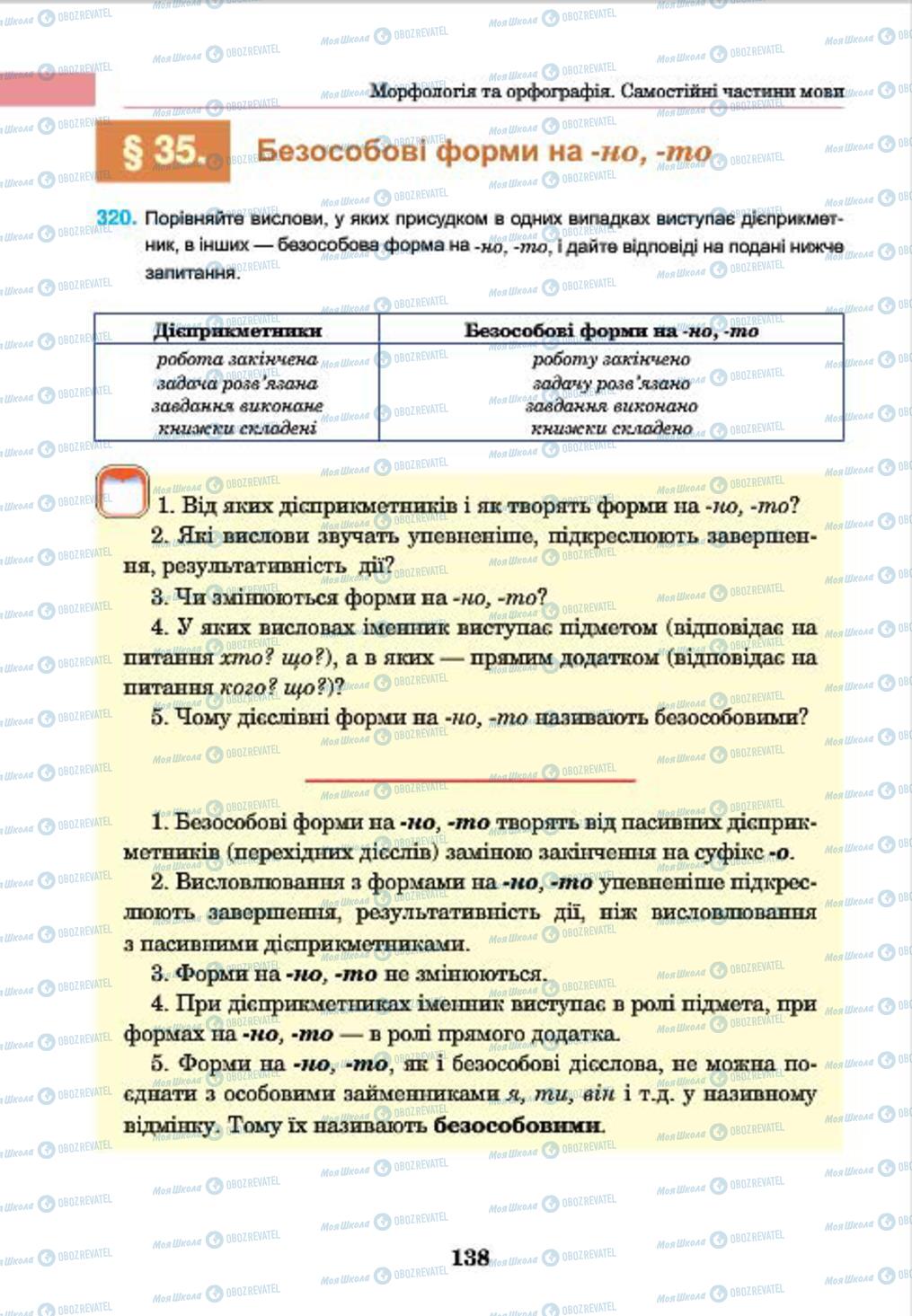 Підручники Українська мова 7 клас сторінка 138