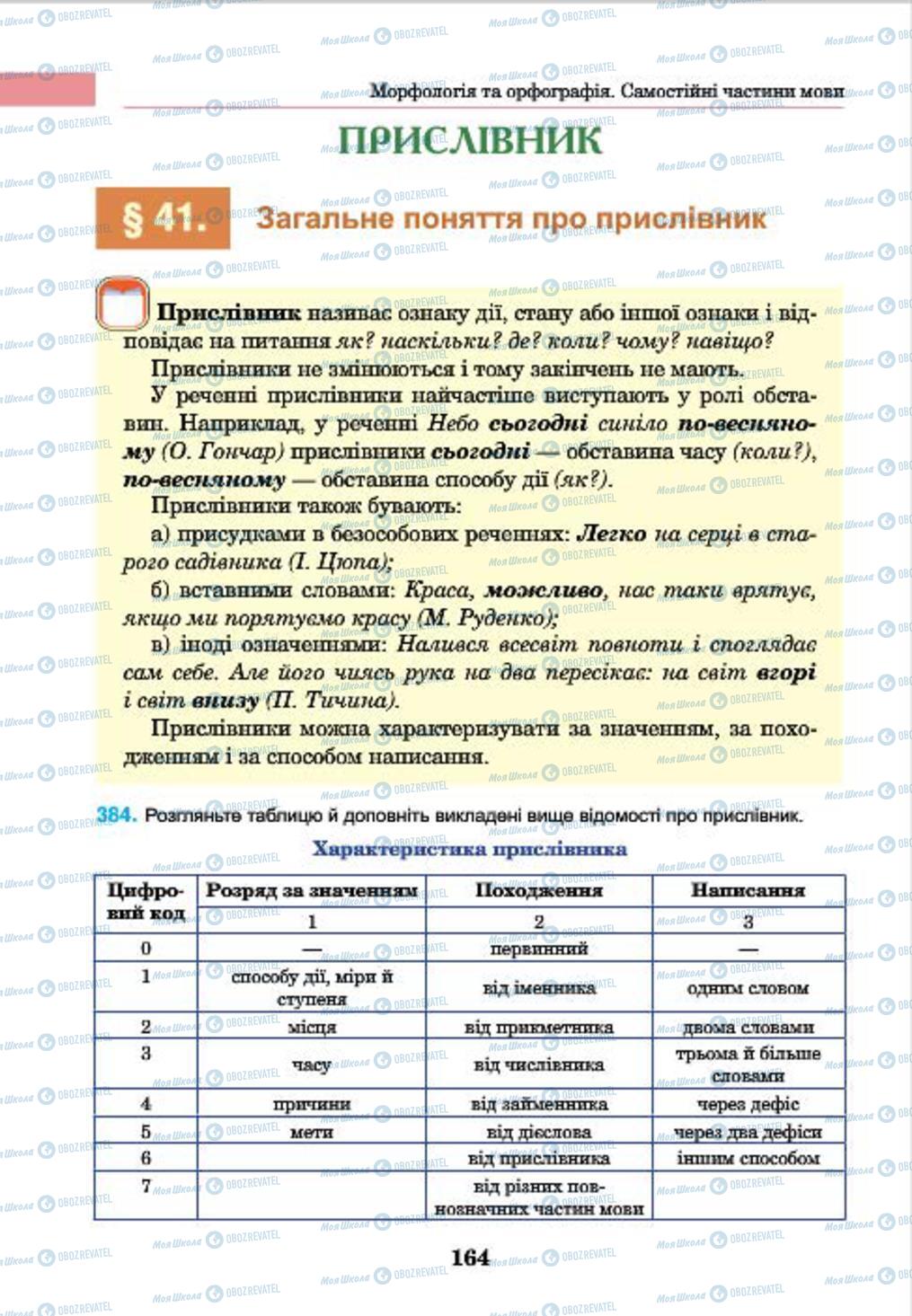 Підручники Українська мова 7 клас сторінка 164