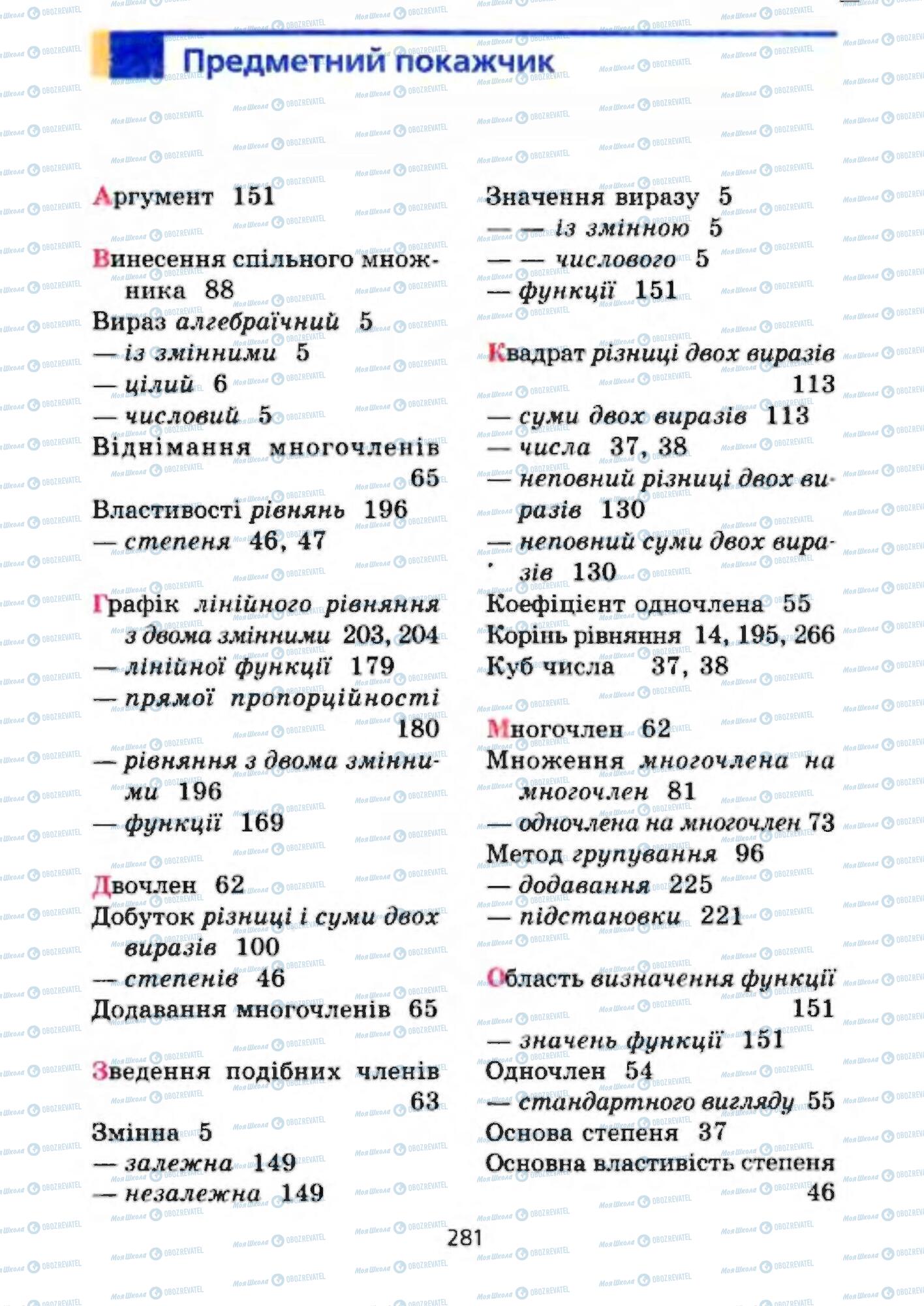 Підручники Алгебра 7 клас сторінка 281