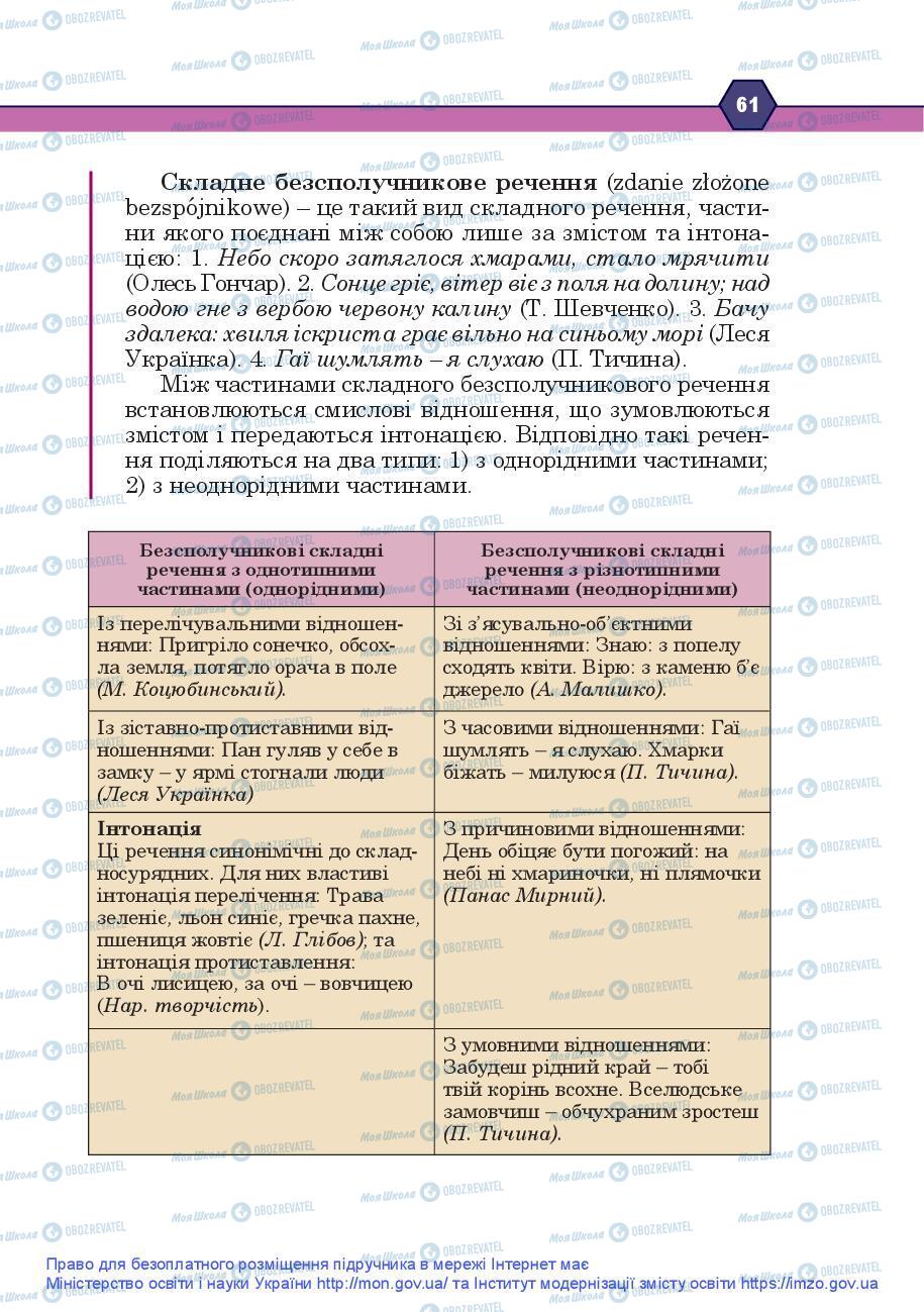 Підручники Українська мова 9 клас сторінка 61