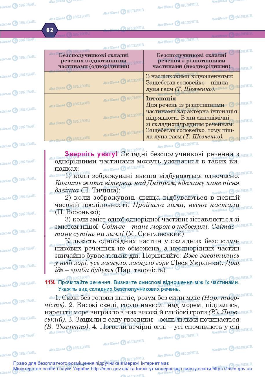 Підручники Українська мова 9 клас сторінка 62