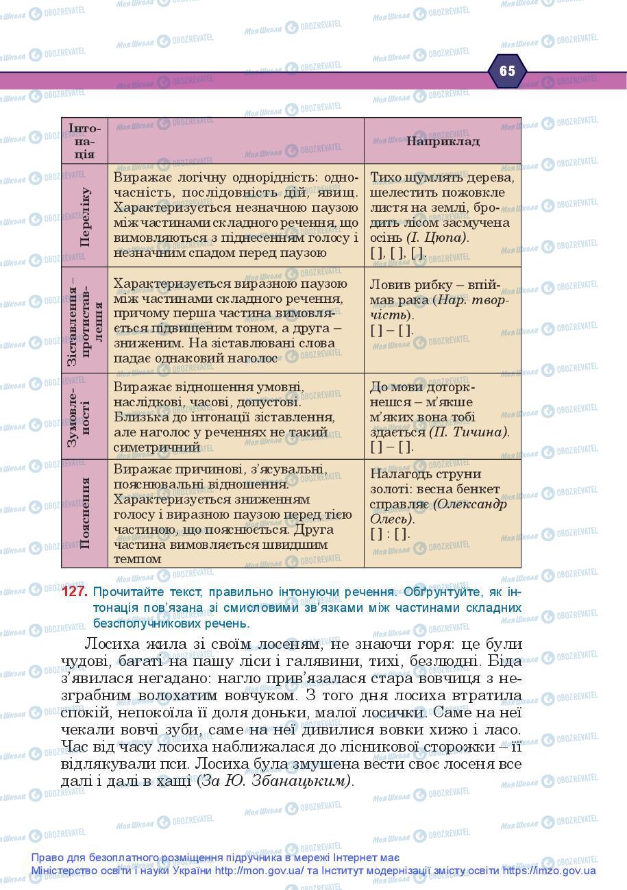 Підручники Українська мова 9 клас сторінка 65