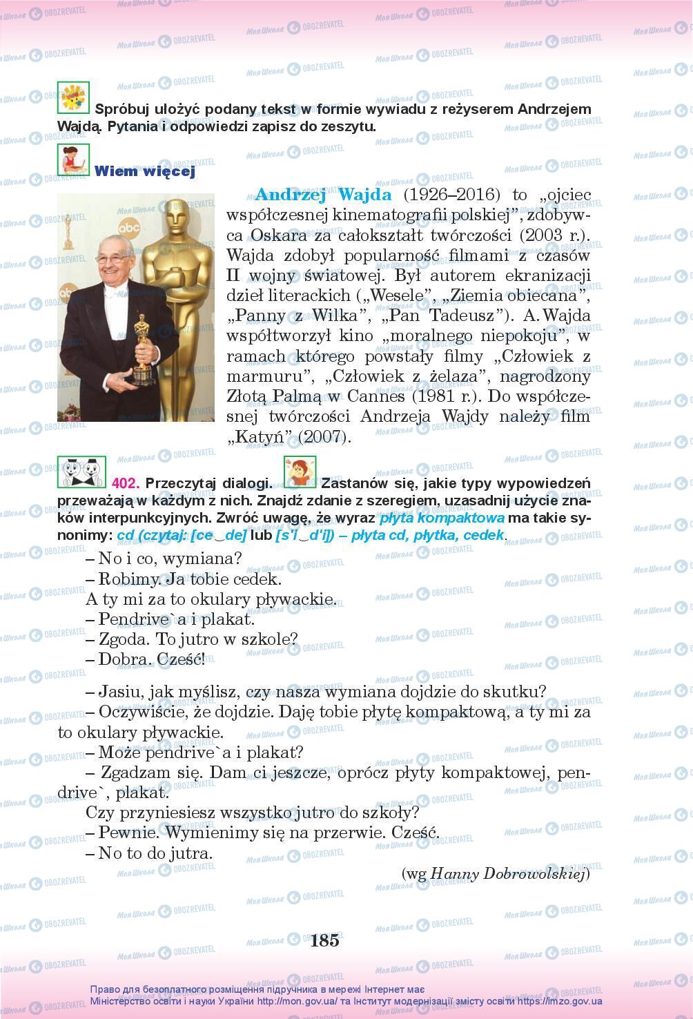 Підручники Польська мова 5 клас сторінка 185
