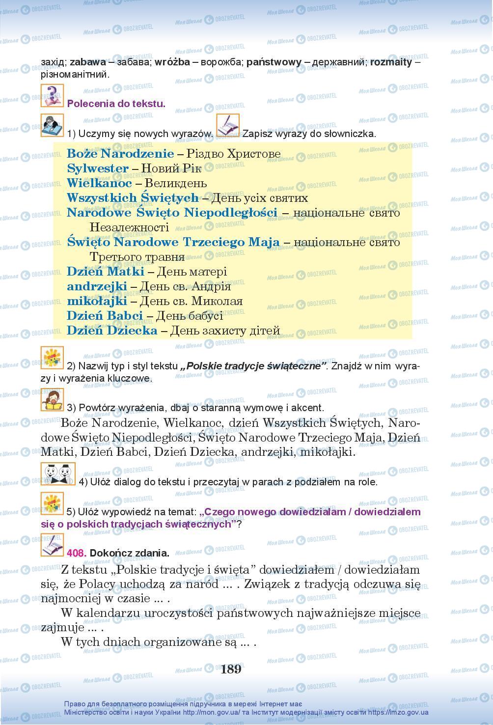 Підручники Польська мова 5 клас сторінка 189