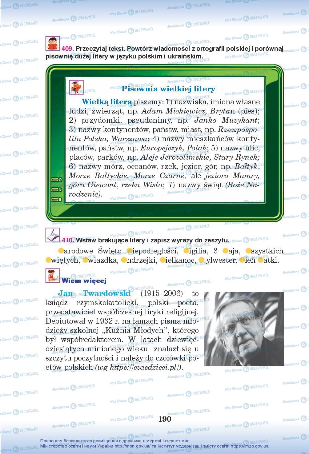 Підручники Польська мова 5 клас сторінка 190