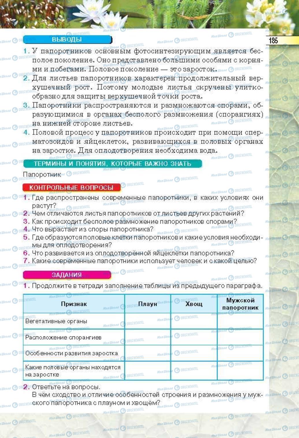 Підручники Біологія 6 клас сторінка 185