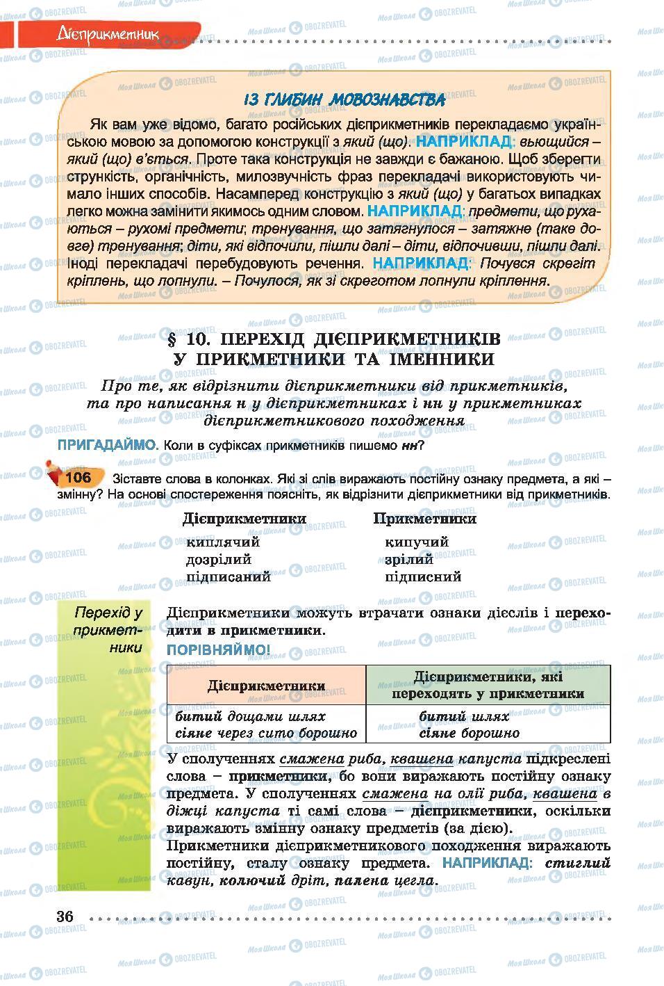 Підручники Українська мова 7 клас сторінка 36