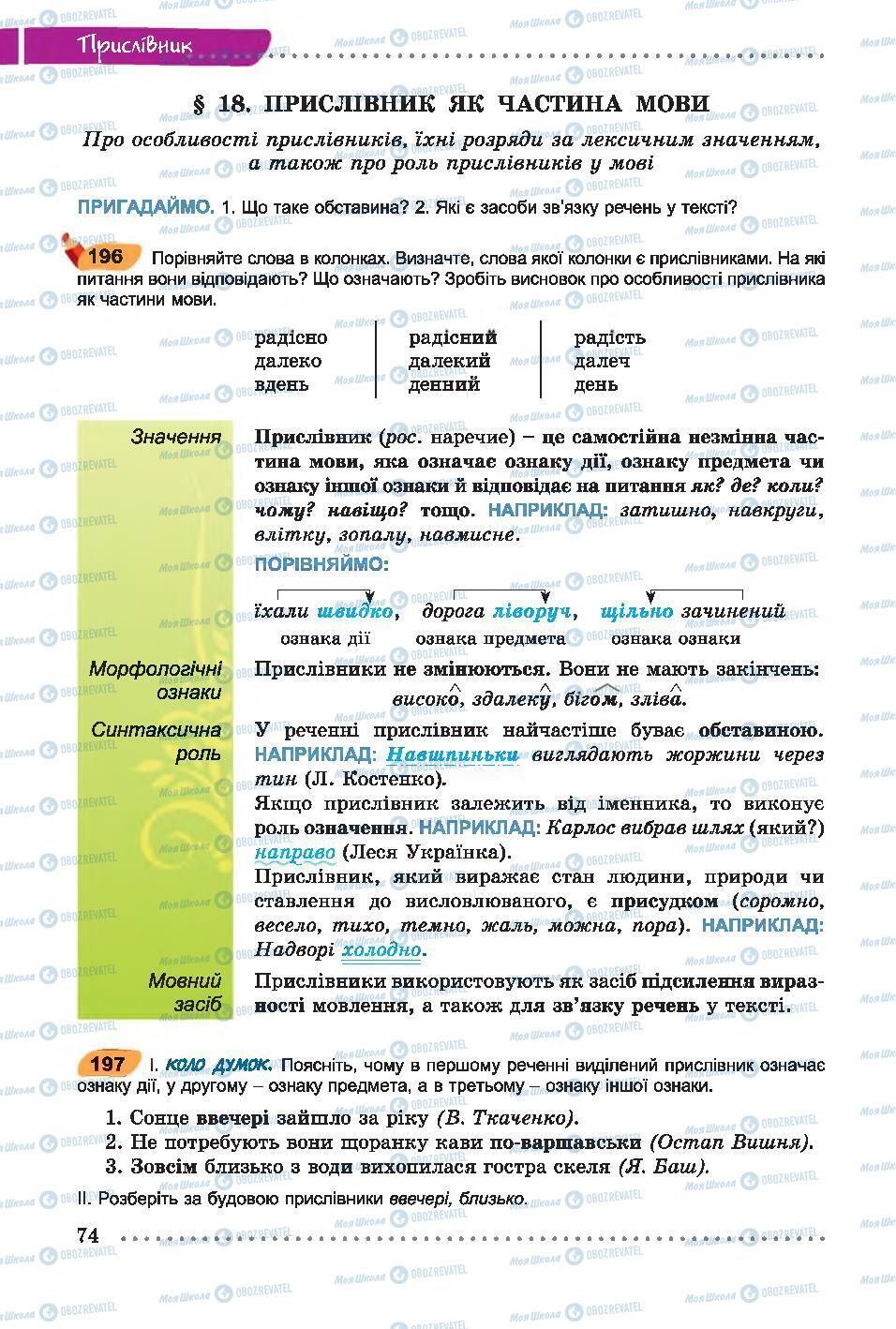 Підручники Українська мова 7 клас сторінка 74