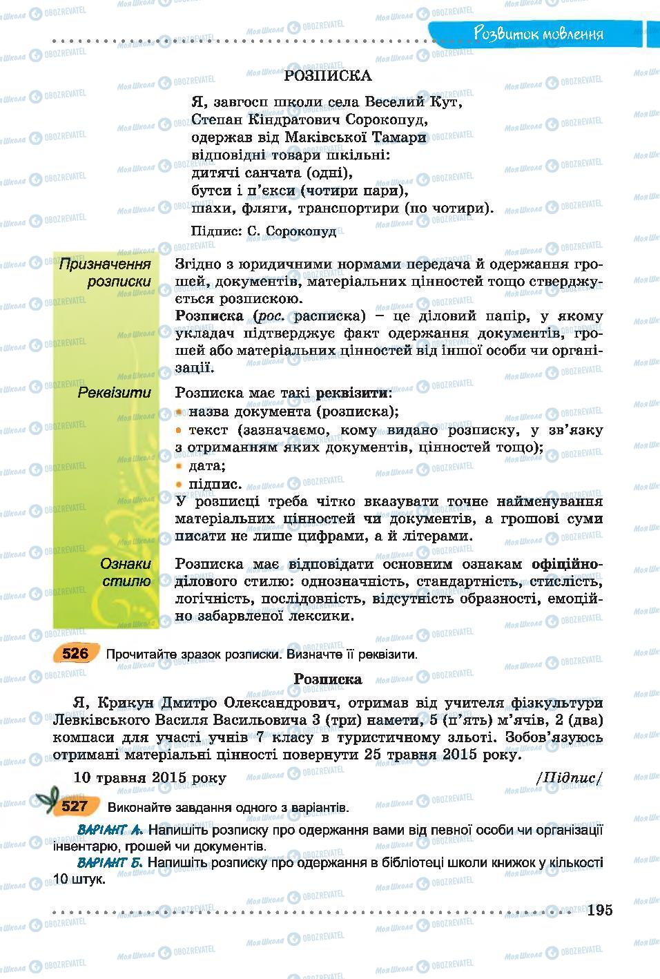 Підручники Українська мова 7 клас сторінка 195