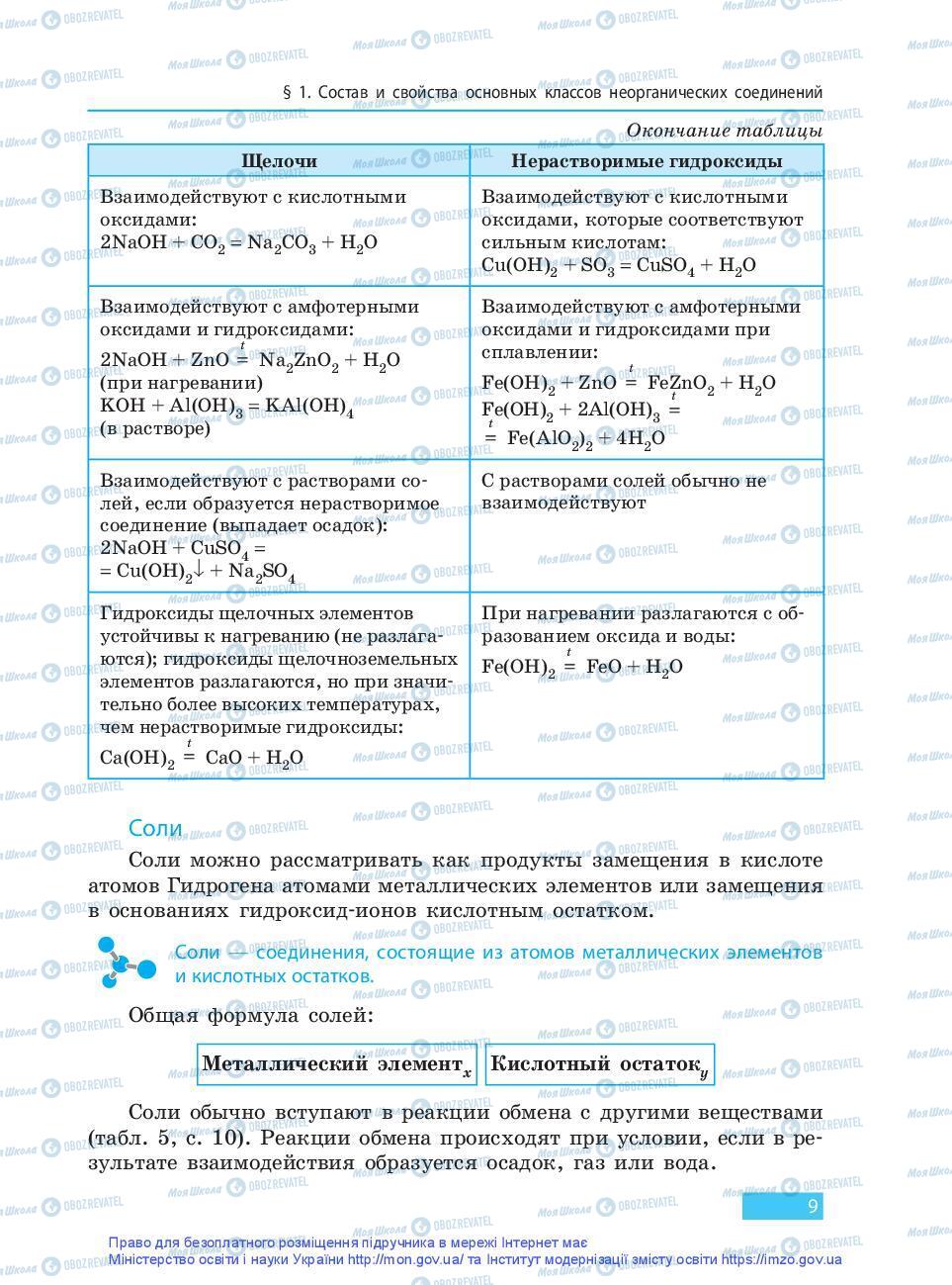 Підручники Хімія 9 клас сторінка 9