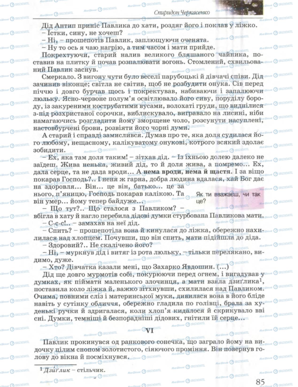 Підручники Українська література 6 клас сторінка 85