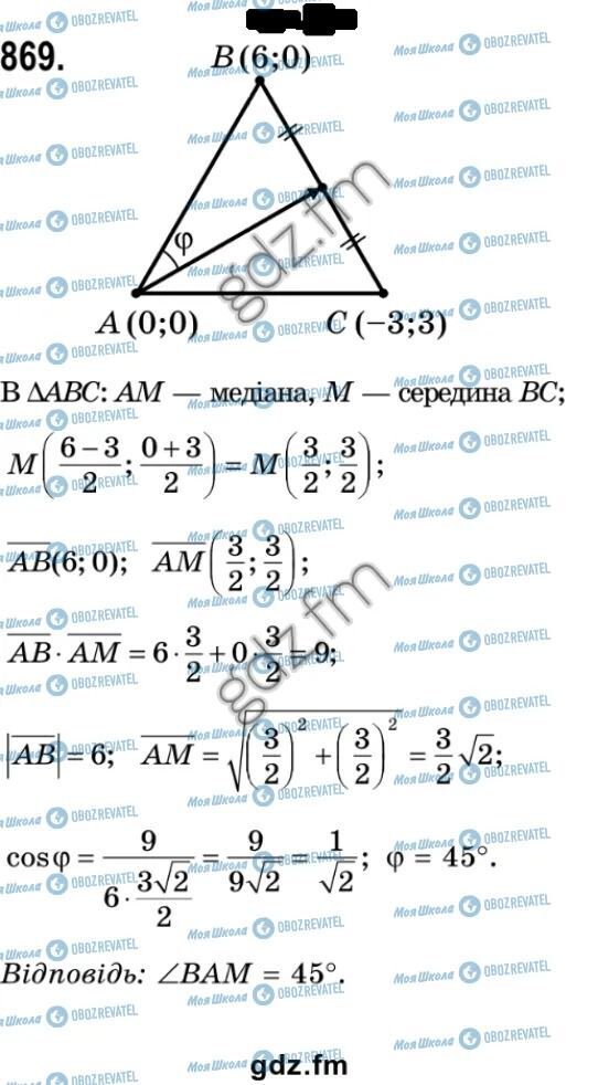 ГДЗ Геометрія 9 клас сторінка 869