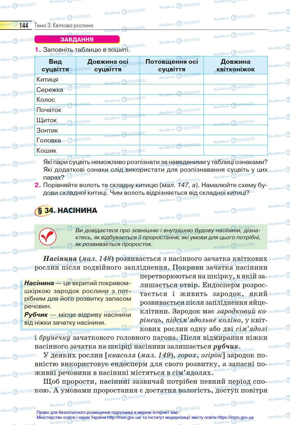 Підручники Біологія 6 клас сторінка 144