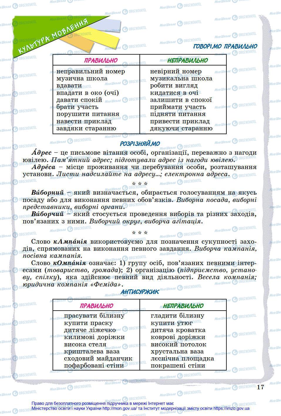 Підручники Українська мова 8 клас сторінка 17