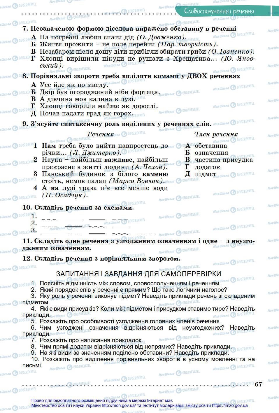 Підручники Українська мова 8 клас сторінка 67