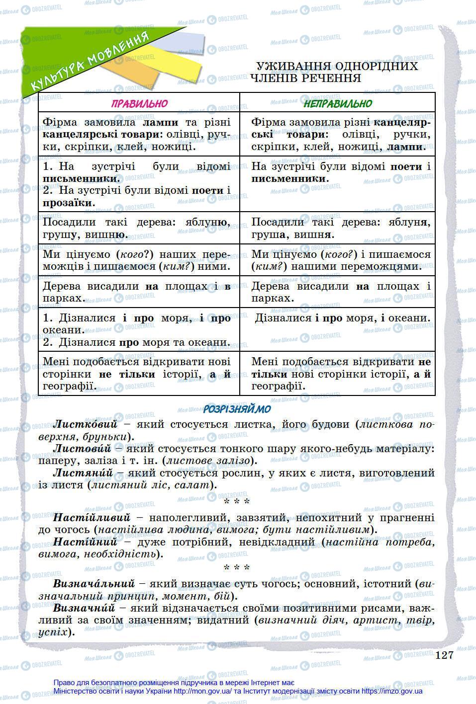 Підручники Українська мова 8 клас сторінка 127