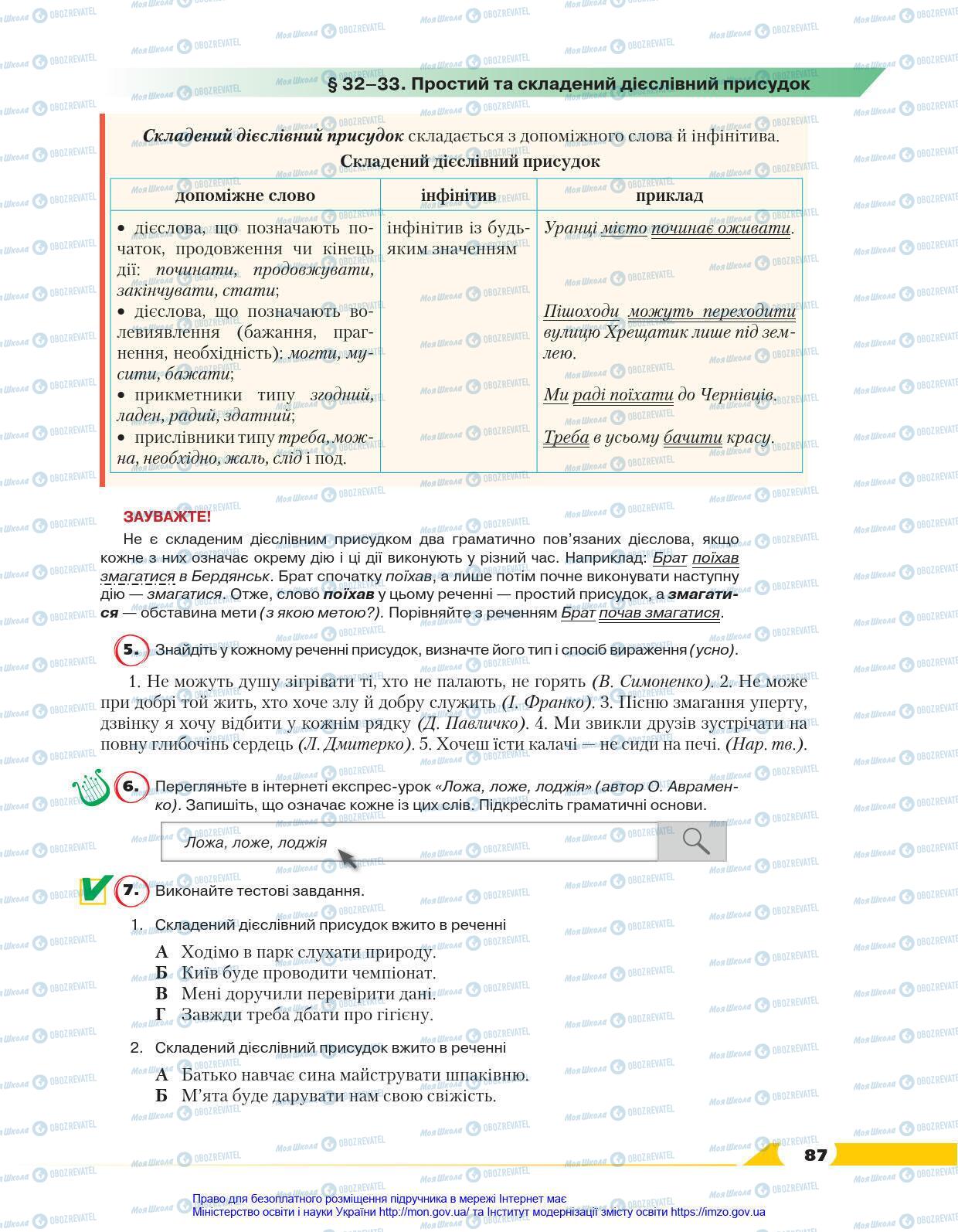 Підручники Українська мова 8 клас сторінка 87