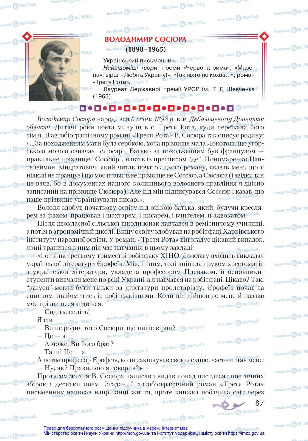 Підручники Українська література 8 клас сторінка 87