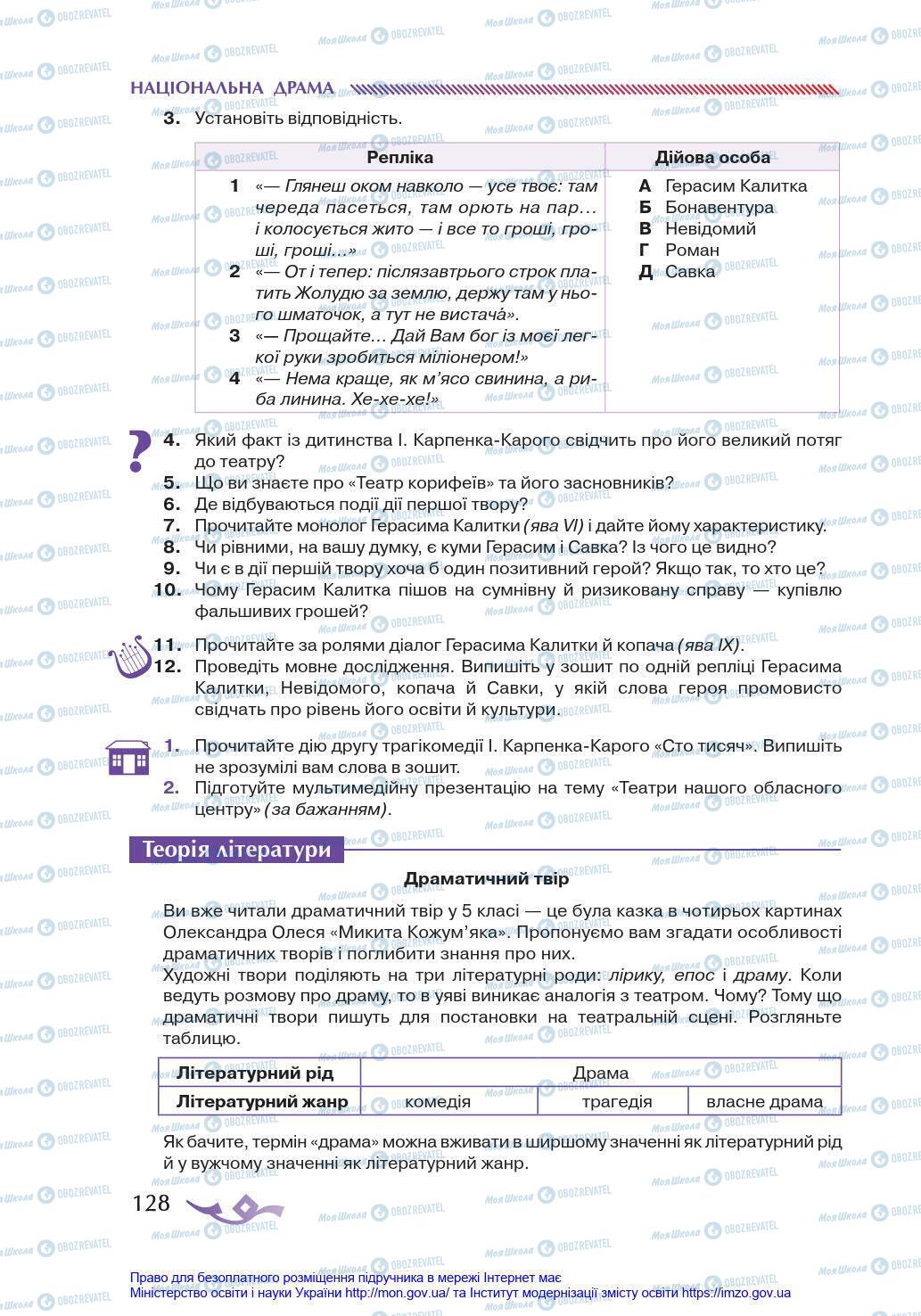 Учебники Укр лит 8 класс страница 128