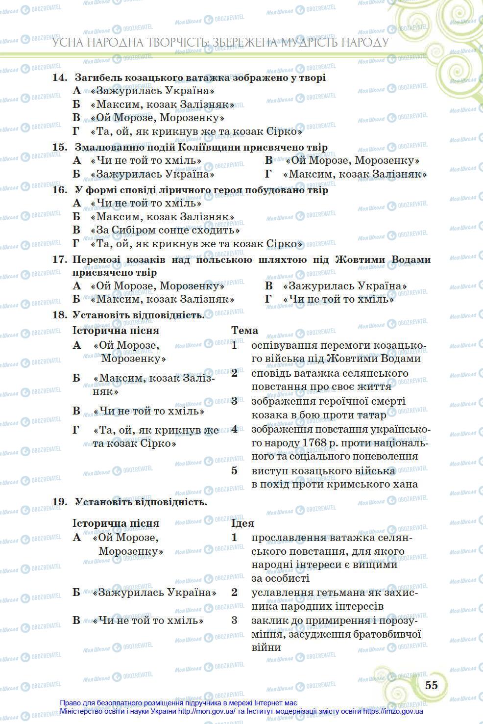 Учебники Укр лит 8 класс страница 55