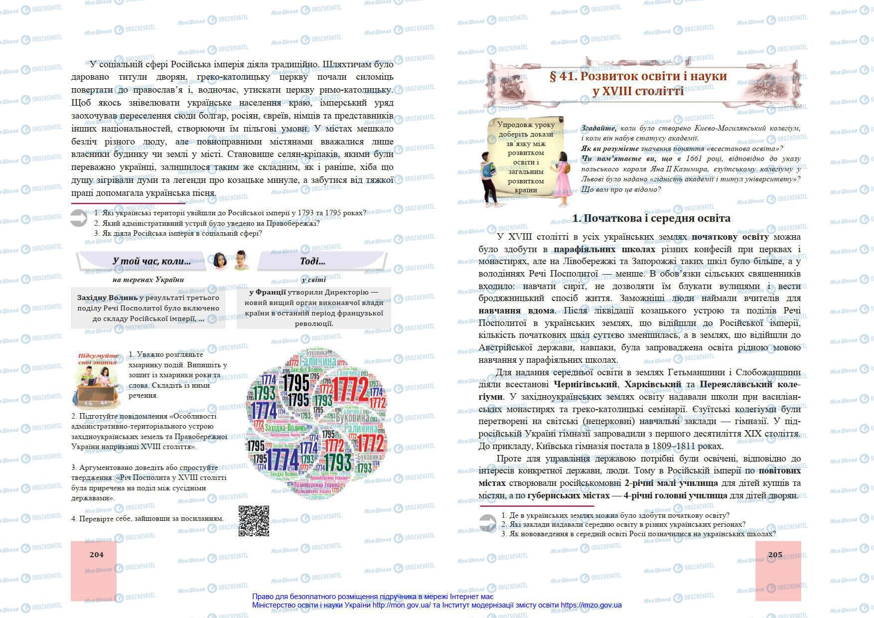 Підручники Історія України 8 клас сторінка 204-205