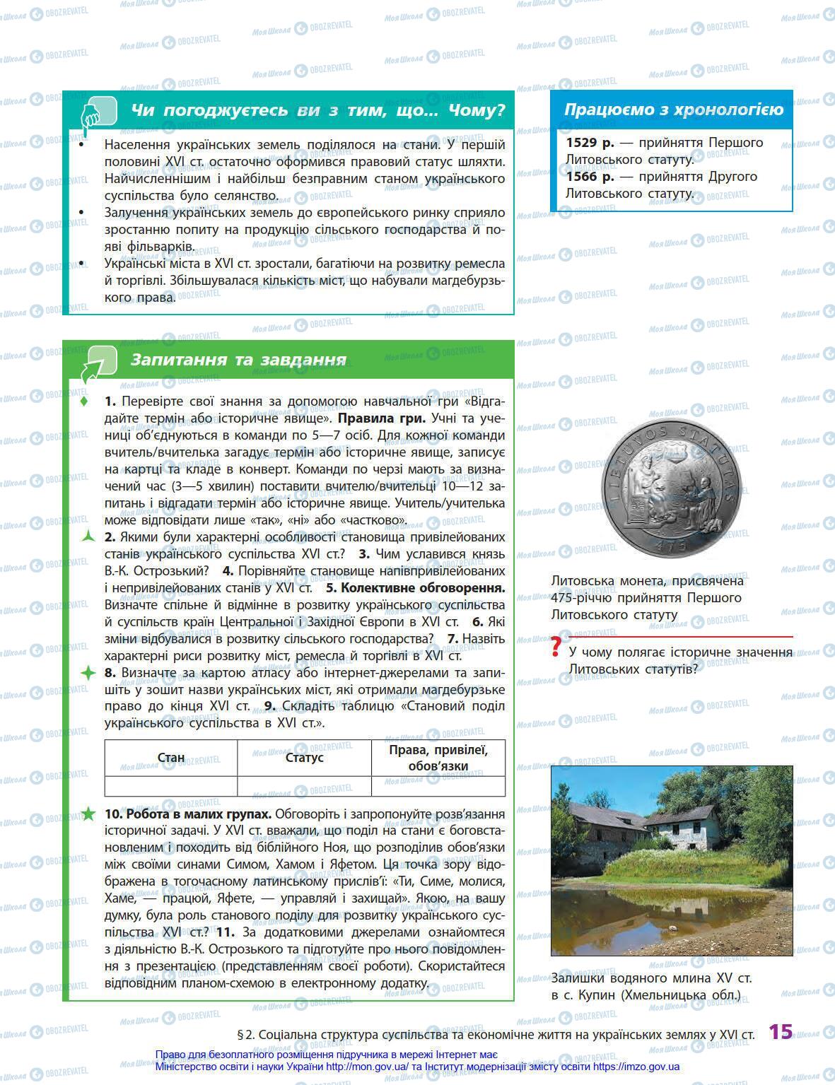 Підручники Історія України 8 клас сторінка 15
