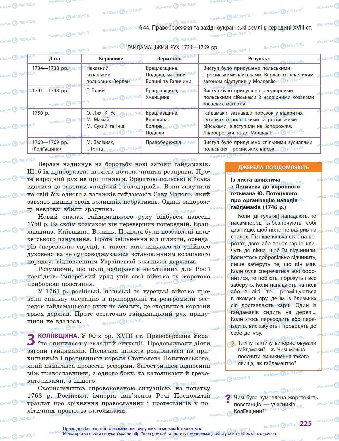 Підручники Історія України 8 клас сторінка 225