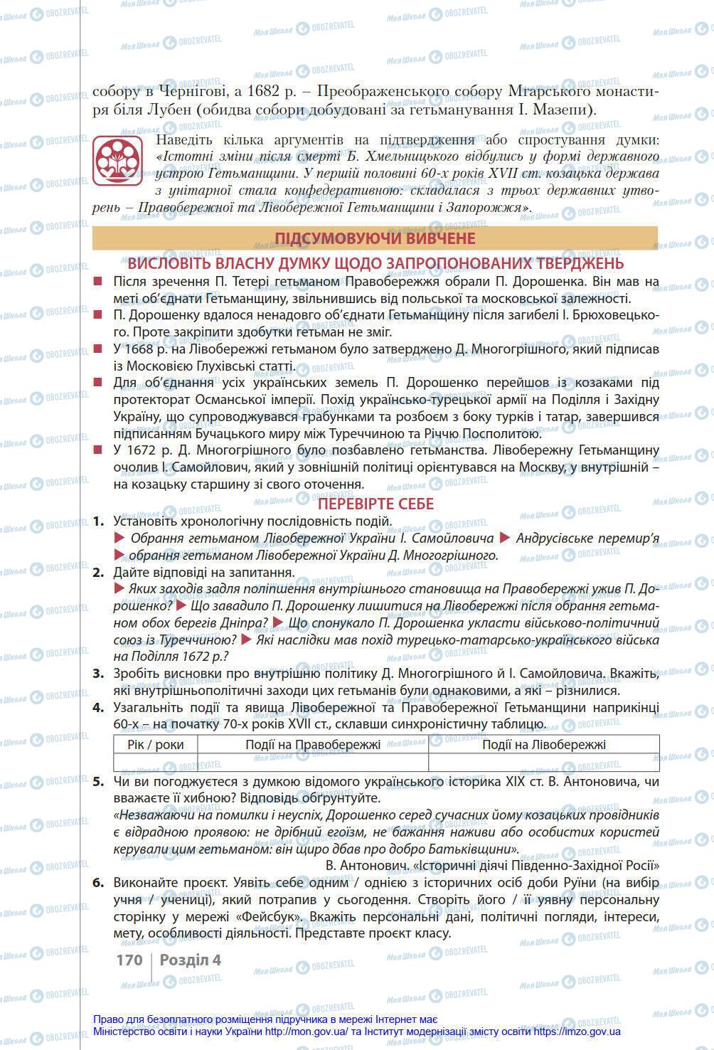 Підручники Історія України 8 клас сторінка 170