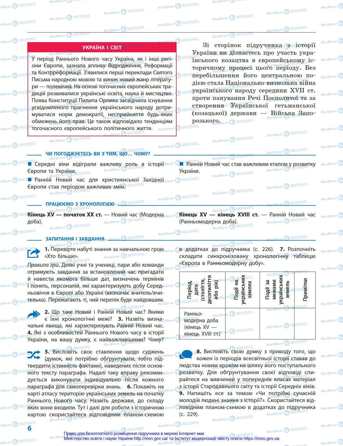 Підручники Всесвітня історія 8 клас сторінка 6