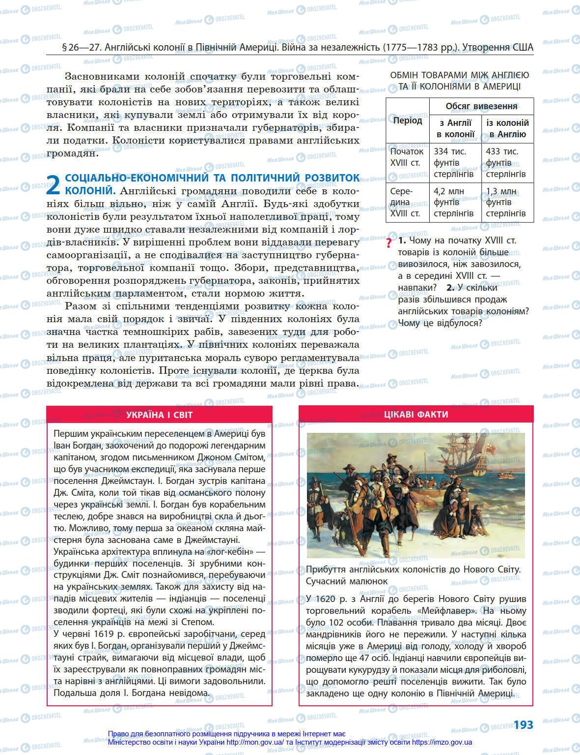 Підручники Всесвітня історія 8 клас сторінка 193