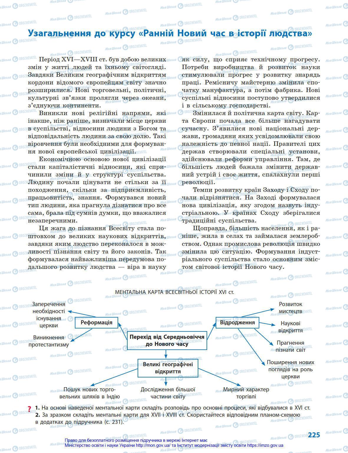Підручники Всесвітня історія 8 клас сторінка 225