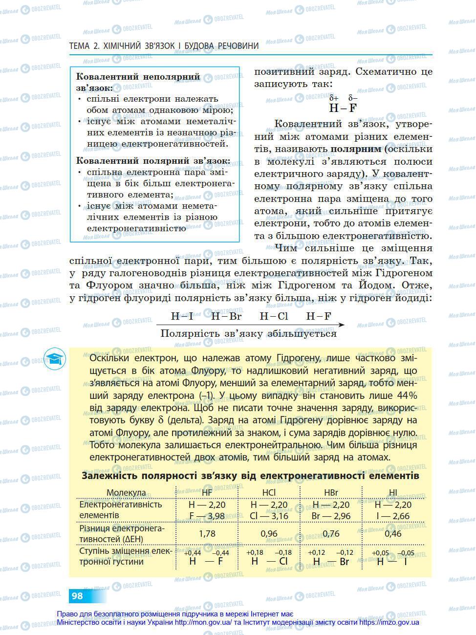 Підручники Хімія 8 клас сторінка 98