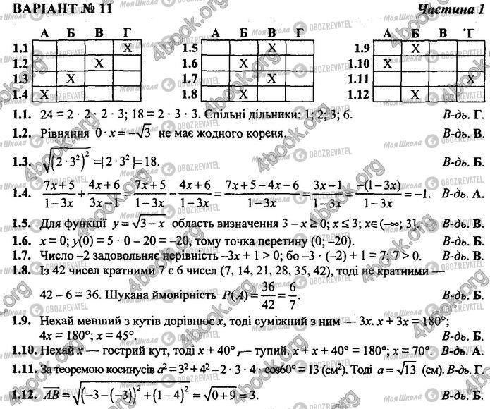 ДПА Математика 9 класс страница Варіант 11